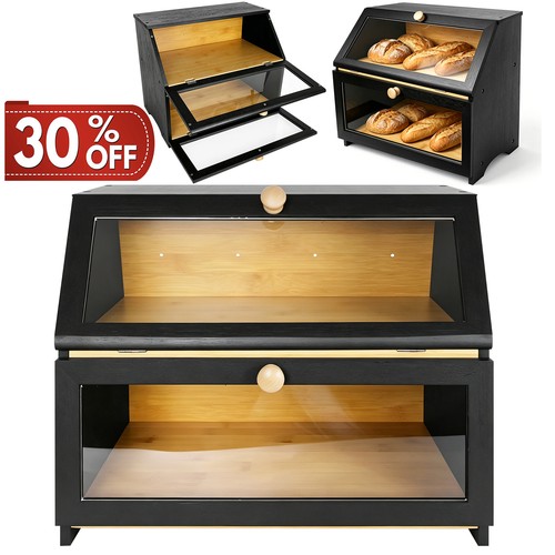Wooden bread bin double layer - bin,