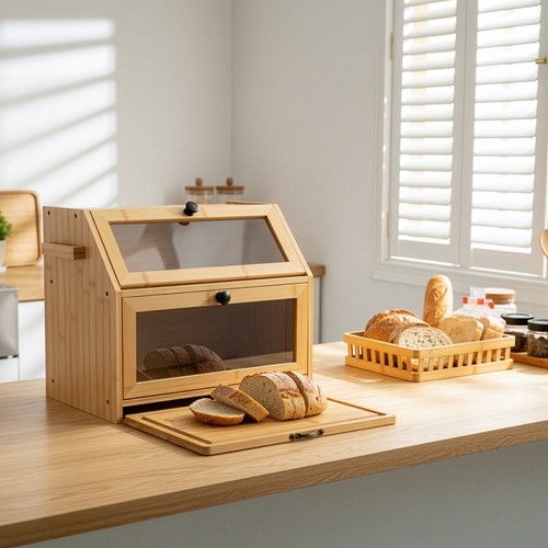 Large bread bin bamboo - bread,