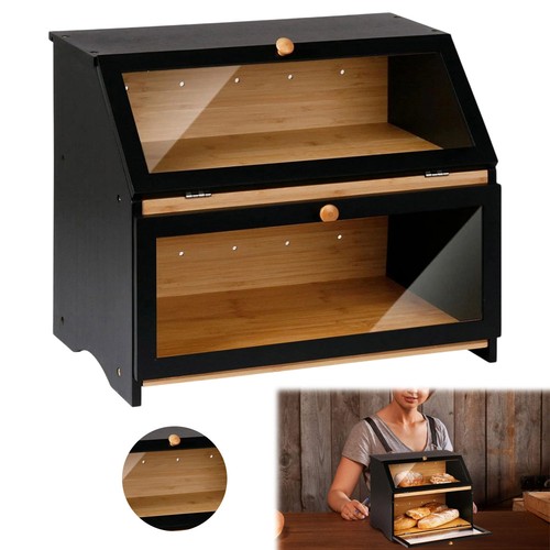 Large bamboo bread bin tier - bin, 2-tier