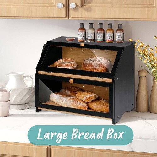 Large bamboo bread bin tier - bin, 2-tier