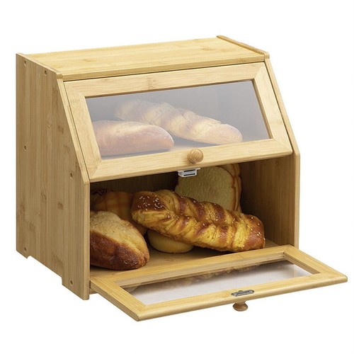 Bamboo double layer bread bin - bamboo,