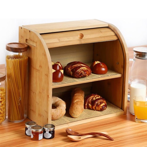 Natural bamboo bread bin - bamboo,