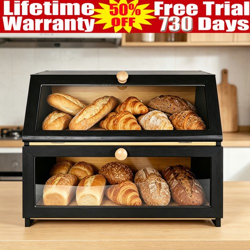 2layer bamboo bread box for - bamboo,