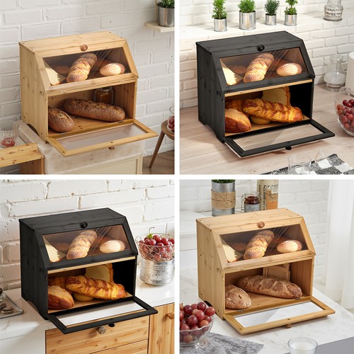 Compartment bamboo bread bin - bamboo,