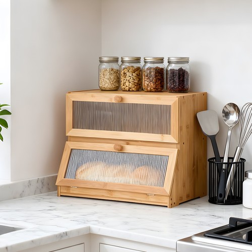 Double layer wooden bread - wooden, box