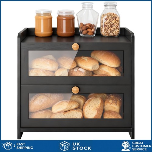Double layer wooden bread bin - double,